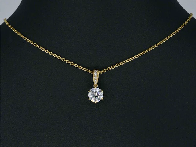 Gouden solitair hanger met een diamant 1.00 carat, excl. ketting - afbeelding 2 van  9