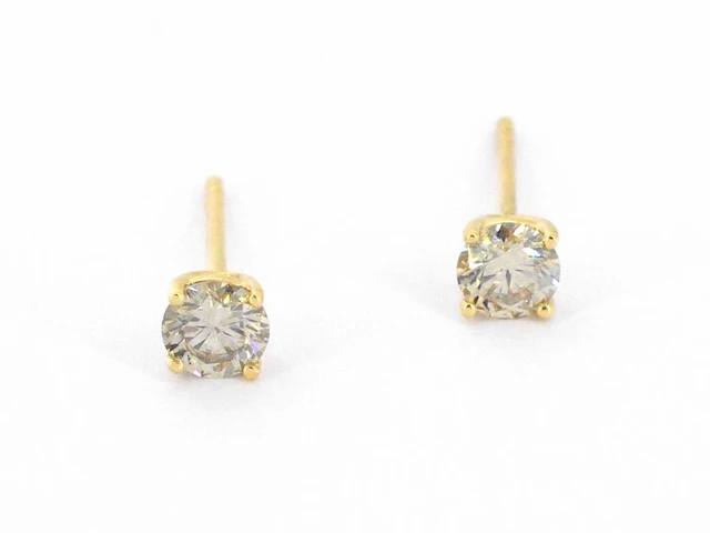 Gouden solitair oorbellen champagne diamant 1.00 ct - afbeelding 1 van  8