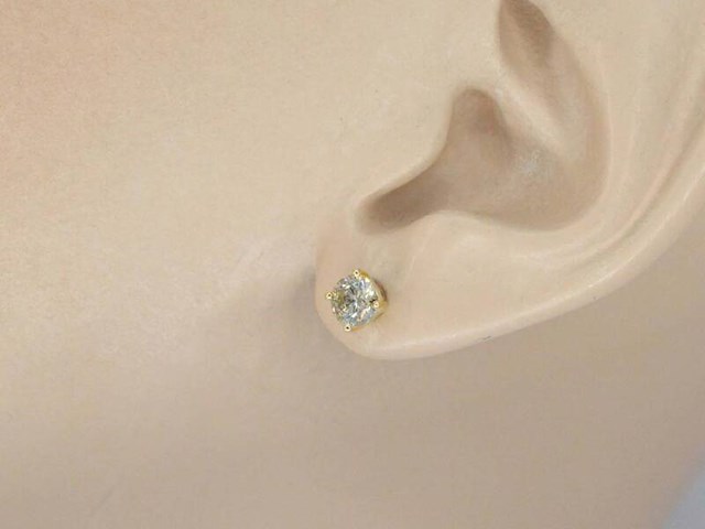 Gouden solitair oorbellen met champagne diamanten 1.00 carat - afbeelding 2 van  9