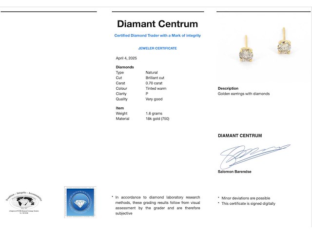 Gouden solitair oorbellen met diamanten - afbeelding 3 van  8