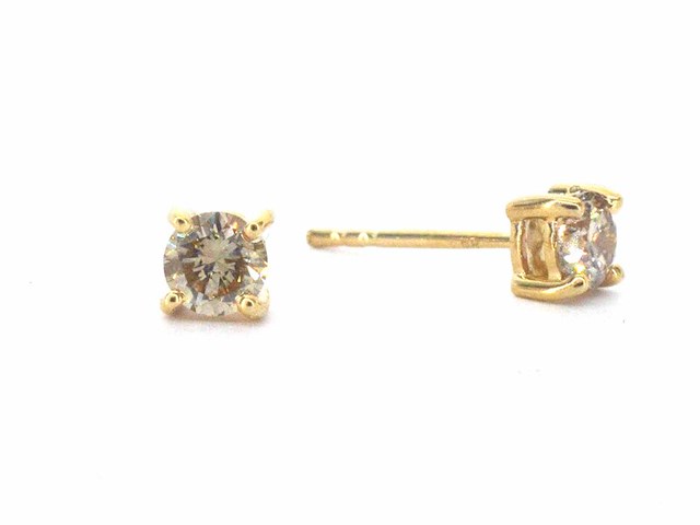 Gouden solitair oorbellen met natuurlijke briljant geslepen diamanten - afbeelding 4 van  7