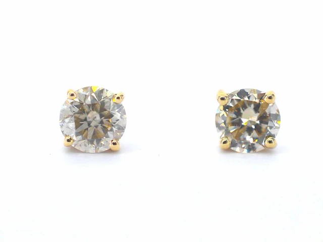 Gouden solitair oorbellen met natuurlijke briljant geslepen diamanten - afbeelding 1 van  6