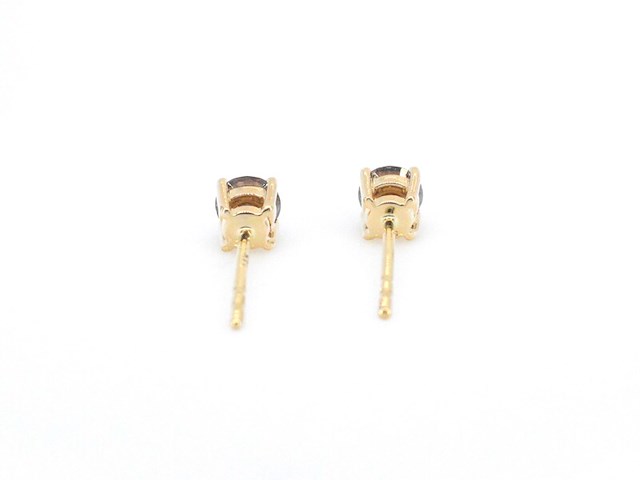 Gouden solitair oorbellen met natuurlijke cognac diamanten - afbeelding 5 van  9