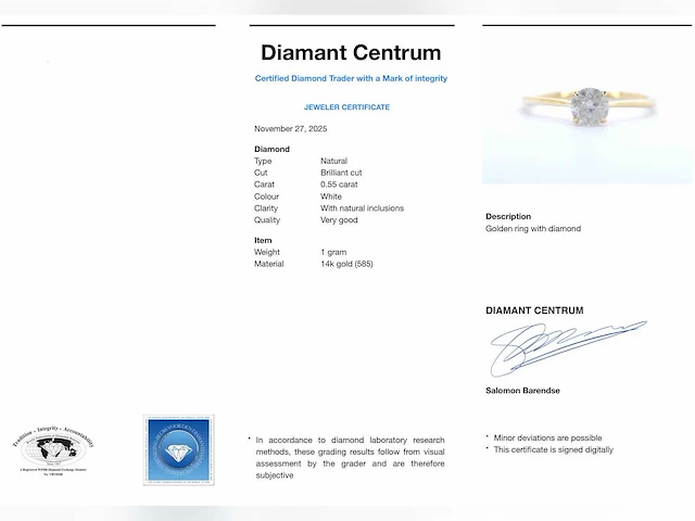 Gouden solitair ring briljant 0.55 ct - afbeelding 3 van  11
