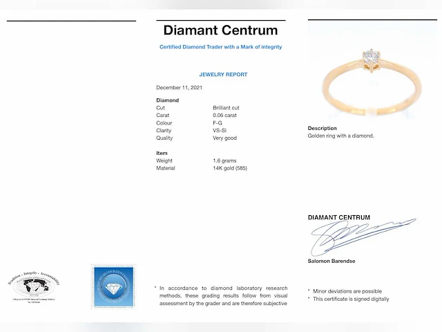 Gouden solitair ring briljant - afbeelding 2 van  10