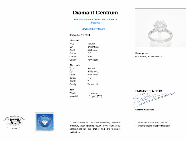 Gouden solitair ring diamant 3.00 ct - afbeelding 5 van  11