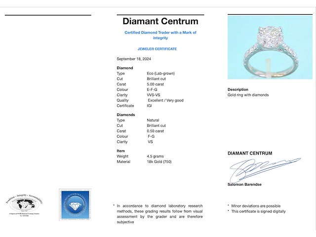 Gouden solitair ring grote diamant 5.00 carat - afbeelding 3 van  9