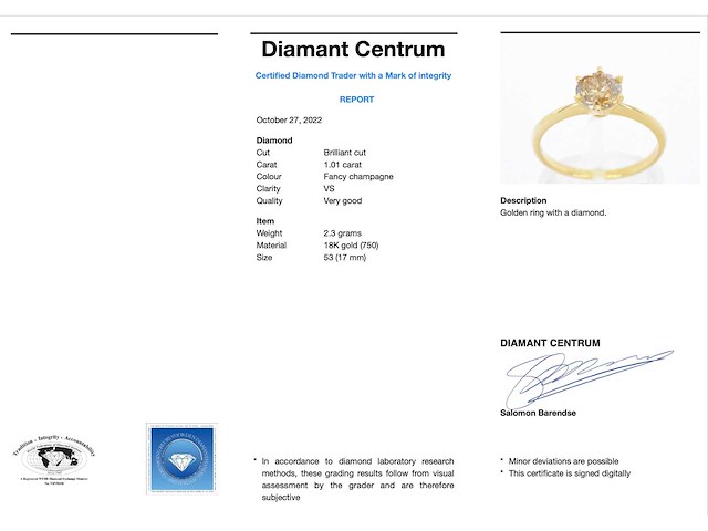 Gouden solitair ring met diamant 1.01 carat - afbeelding 3 van  9