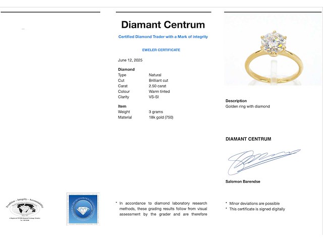 Gouden solitair ring met diamant 2.50 carat - afbeelding 3 van  9