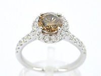 Gouden solitair ring met diamanten - afbeelding 1 van  11