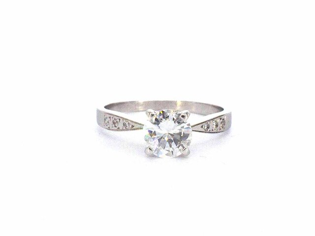 Gouden solitair ring met een 1.00 carat natuurlijke diamant en briljant geslepen diamanten - afbeelding 1 van  11