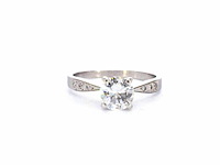 Gouden solitair ring met een 1.00 carat natuurlijke diamant en briljant geslepen diamanten - afbeelding 1 van  11