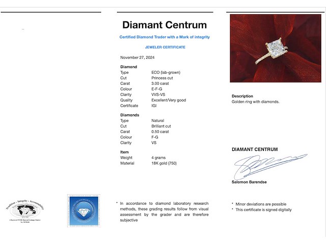 Gouden solitair ring princess 3.00 ct - afbeelding 5 van  14