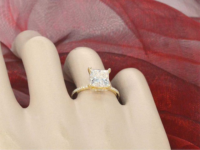 Gouden solitair ring princess 3.00 ct - afbeelding 8 van  14