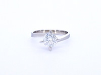 Gouden solitair vierpoots ring met een briljant geslepen natuurlijke diamant (gecertificeerd) - afbeelding 1 van  11