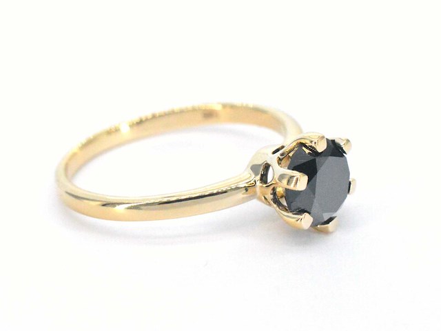 Gouden solitaire ring met een briljant geslepen zwarte diamant - afbeelding 7 van  11