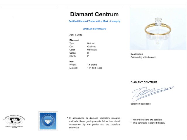 Gouden solitaire ring met een ovaal geslepen diamant in witgouden zetting - afbeelding 5 van  11
