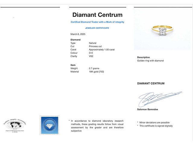 Gouden solitaire ring met prinses geslepen diamant - afbeelding 3 van  7