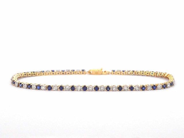 Gouden tennis armband met diamanten en saffieren - afbeelding 1 van  9