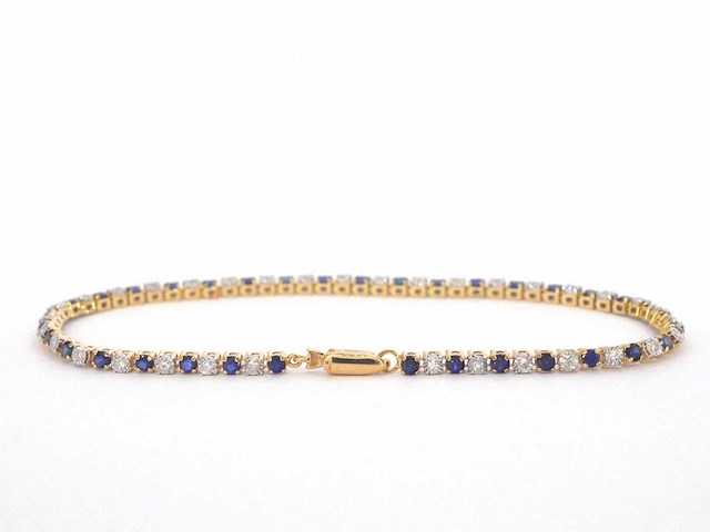 Gouden tennis armband met diamanten en saffieren - afbeelding 4 van  9