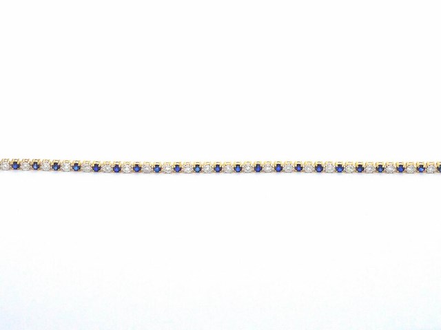 Gouden tennis armband met diamanten en saffieren - afbeelding 7 van  10