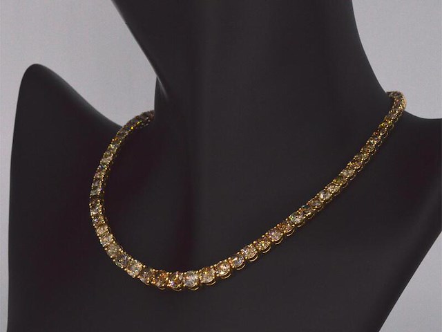 Gouden tennis collier met champagne en cognac diamanten - afbeelding 8 van  14