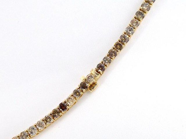 Gouden tennis collier met champagne en cognac diamanten - afbeelding 12 van  14