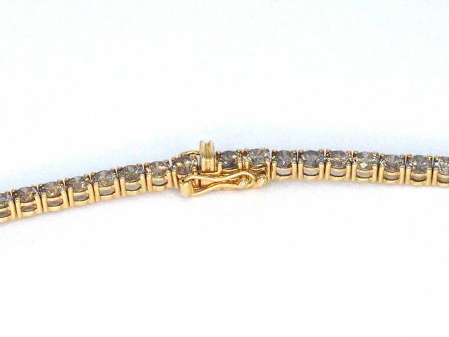 Gouden tennis collier met champagne en natuurlijke cognac diamanten - afbeelding 2 van  13