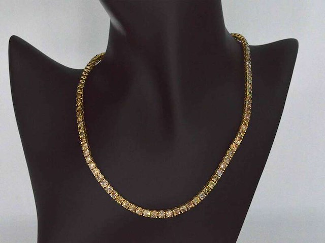 Gouden tennis collier met champagne en natuurlijke cognac diamanten - afbeelding 1 van  13