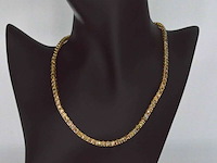 Gouden tennis collier met champagne en natuurlijke cognac diamanten - afbeelding 1 van  13