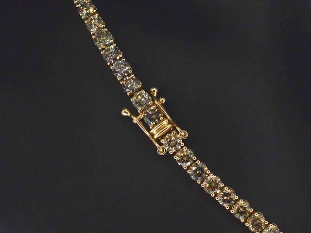 Gouden tennis collier met champagne en natuurlijke cognac diamanten - afbeelding 9 van  13