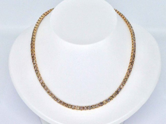 Gouden tennis collier met champagne en natuurlijke cognac diamanten - afbeelding 10 van  13
