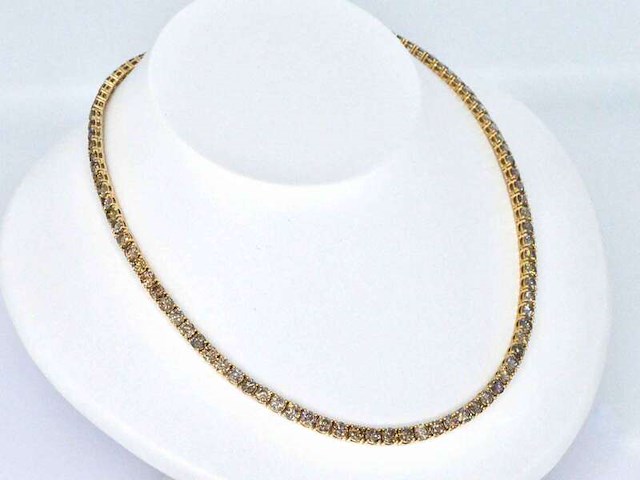 Gouden tennis collier met champagne en natuurlijke cognac diamanten - afbeelding 11 van  13
