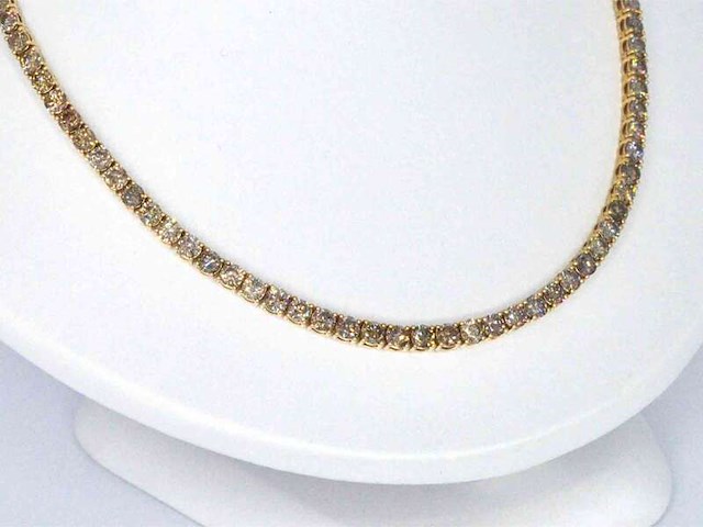 Gouden tennis collier met champagne en natuurlijke cognac diamanten - afbeelding 12 van  13