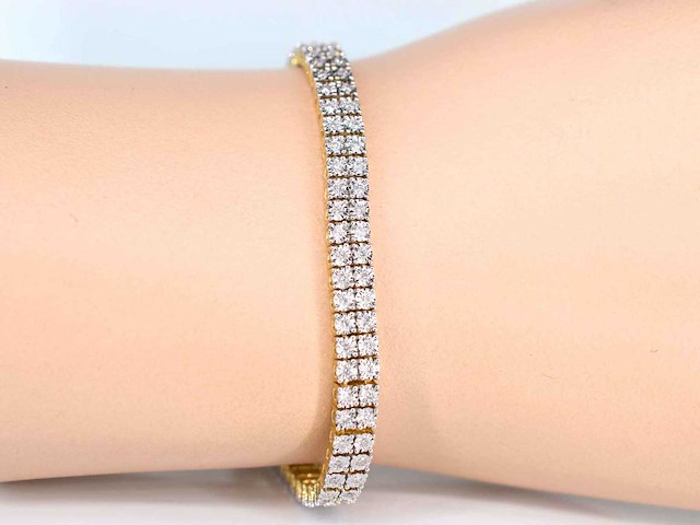 Gouden tennisarmband 2 rijen diamanten 1.50 carat - afbeelding 2 van  7