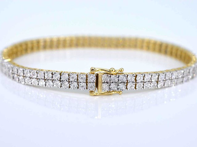 Gouden tennisarmband 2 rijen diamanten 1.50 carat - afbeelding 5 van  7