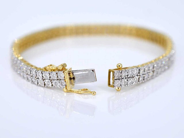 Gouden tennisarmband 2 rijen diamanten 1.50 carat - afbeelding 6 van  7