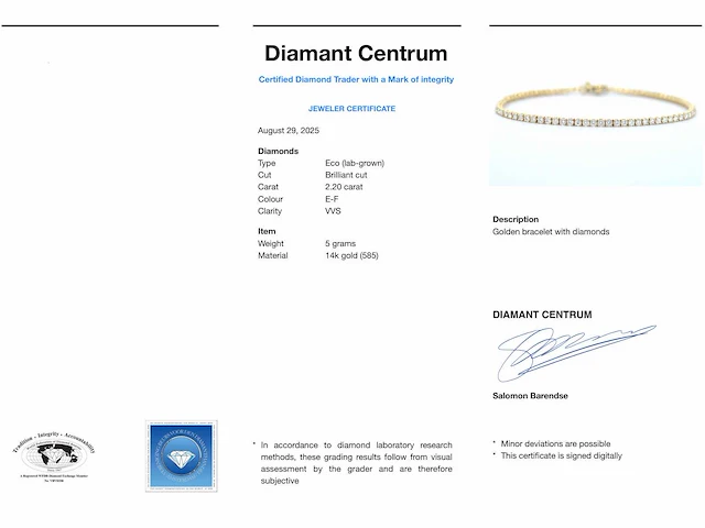 Gouden tennisarmband 2.20 ct diamant - afbeelding 8 van  9