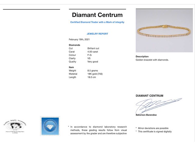 Gouden tennisarmband 4.00 carat diamanten - afbeelding 3 van  7