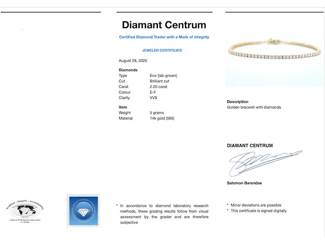Gouden tennisarmband briljant 2.20 ct - afbeelding 9 van  9