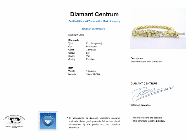Gouden tennisarmband briljant 7.50 ct - afbeelding 3 van  9