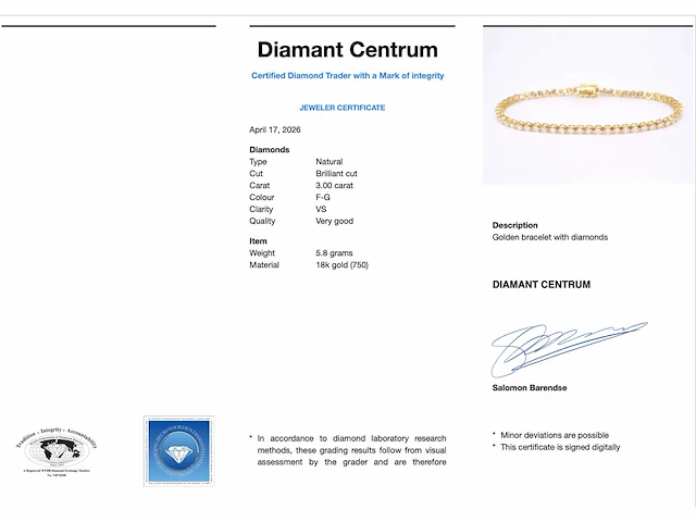 Gouden tennisarmband diamant 3.00 ct - afbeelding 3 van  7