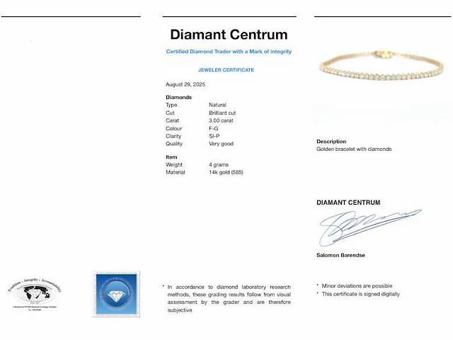 Gouden tennisarmband diamant 3.00 ct - afbeelding 8 van  8