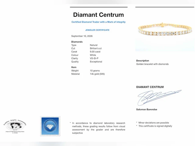 Gouden tennisarmband diamant 9.00 ct - afbeelding 7 van  7