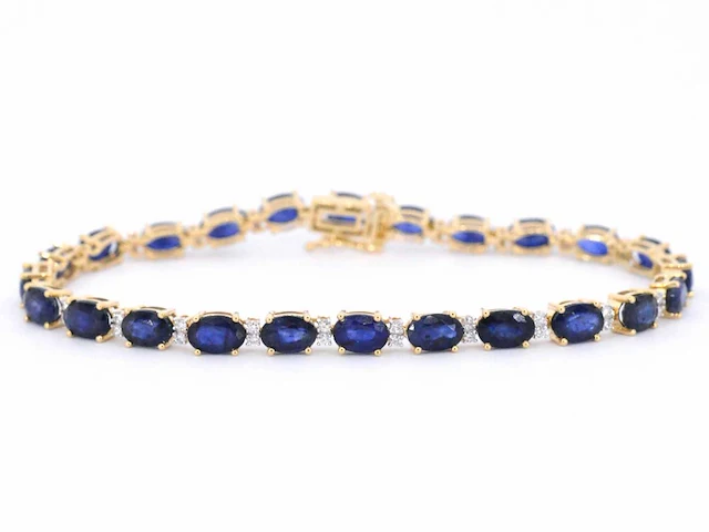 Gouden tennisarmband diamant saffier - afbeelding 1 van  8