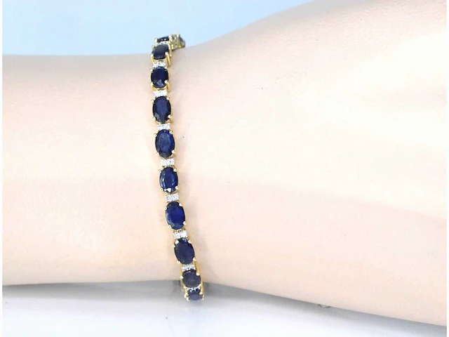 Gouden tennisarmband diamant saffier - afbeelding 2 van  8