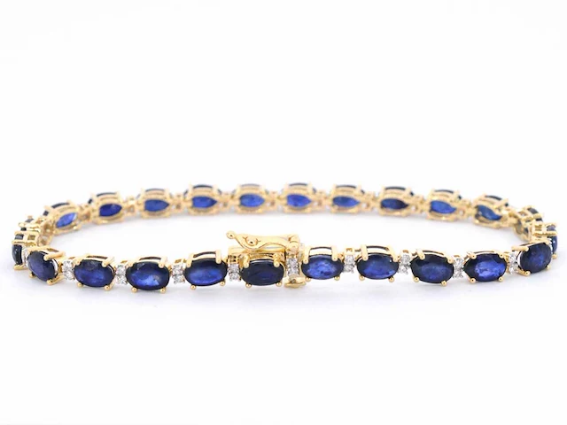 Gouden tennisarmband diamant saffier - afbeelding 3 van  8