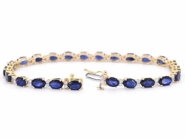 Gouden tennisarmband diamant saffier - afbeelding 4 van  8