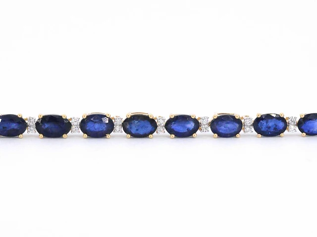 Gouden tennisarmband diamant saffier - afbeelding 6 van  8