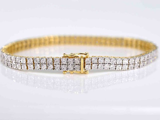 Gouden tennisarmband met 2 rijen diamanten 1.50 carat - afbeelding 1 van  6